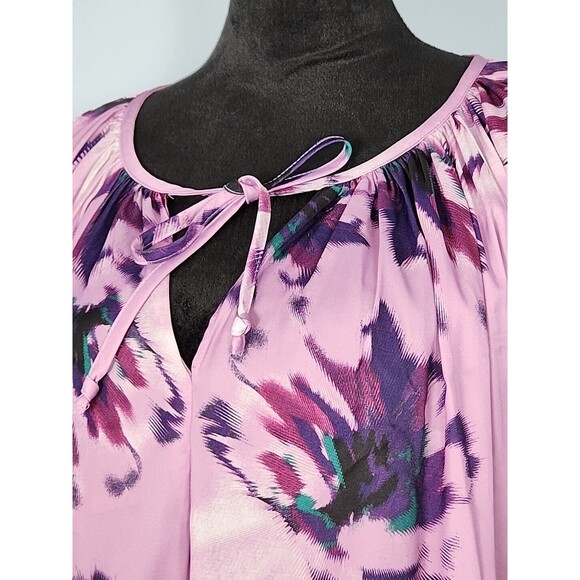 Jennifer Lopez JLO Blouse Large Purple Floral Boho Keyhole Neck Ties - Picture 3 of 15